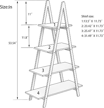 4-Tier Ladder Shelf, Free-Standing Solid Bamboo Wood Frame Bookshelf Storage Shelves, A-Frame Display Rack