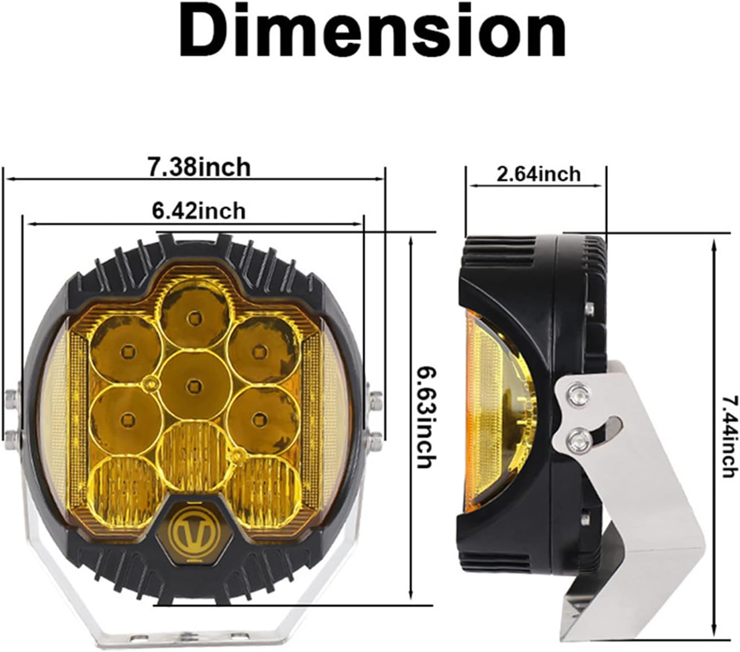 Gzminjie 7 inch 90W Amber Yellow LED Driving Light Compatible with Wrangler Off Road Vehicle ATV UTV Golf cart Lighting Trucks Pickup f150 Work Light, Pack of 1