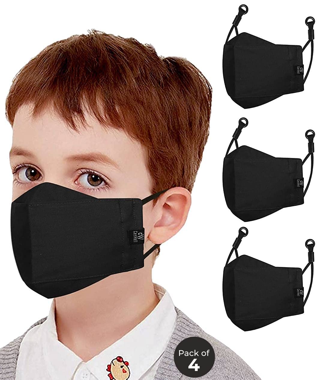 Cenwell 4 Pcs Kids 3D Mask for School , 6 Layer , Reusable, Washable, Breathable Stylish Face Mask with Adjustable Earloops for Boys Girls Students (Black), Cotton (B09S5SLPRV) Amazon Price History, Amazon Price Tracker