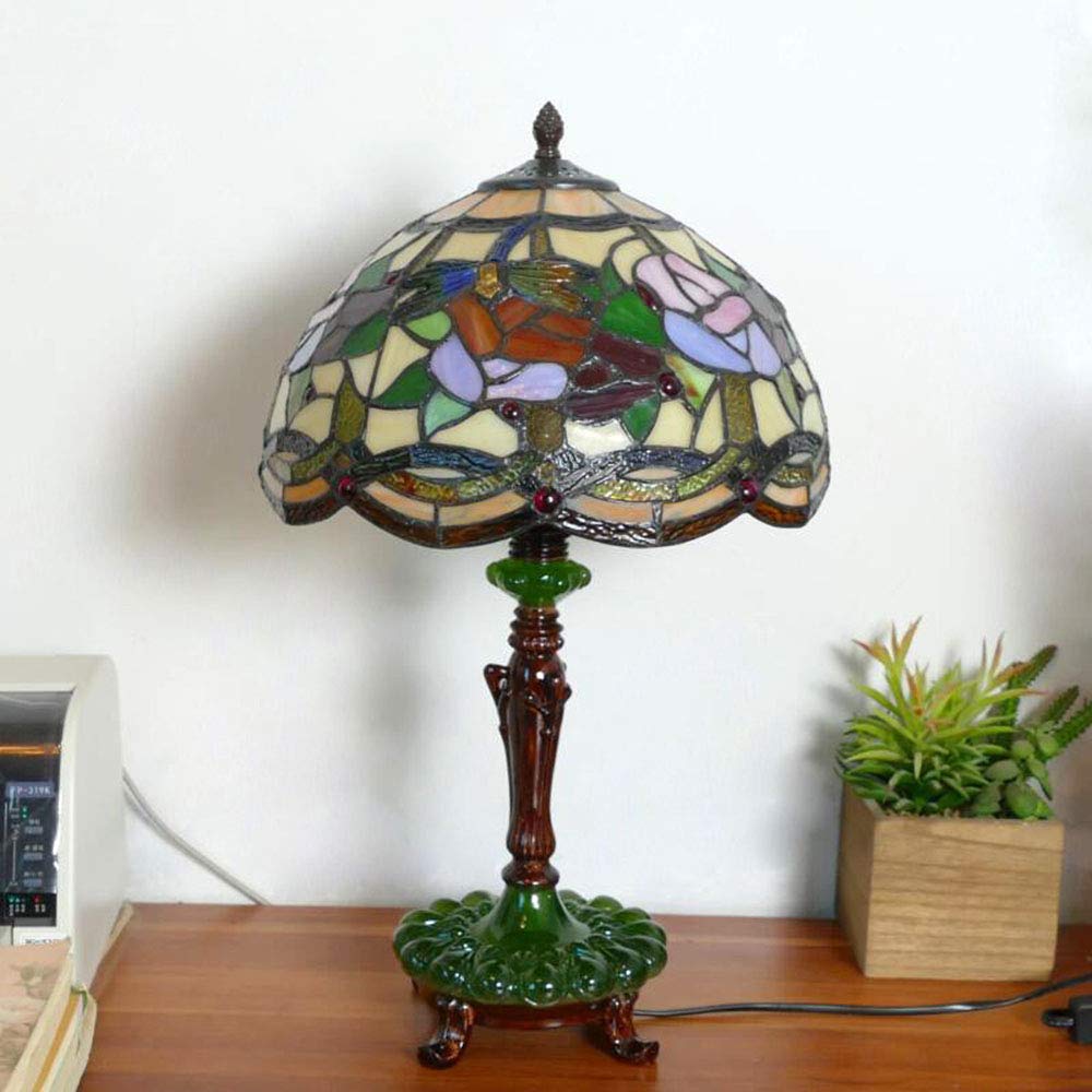 Tiffany-Stil Ø30cm Handgemacht Art Dekorative Schreibtischlampe Vintage Pastoral Glas Schlafzimmer Nachttischlampe Mit Schalter Bar Cafe Retro Büro Studie Tischlampe Nachtlicht 52cm hoch E27 MAX40W