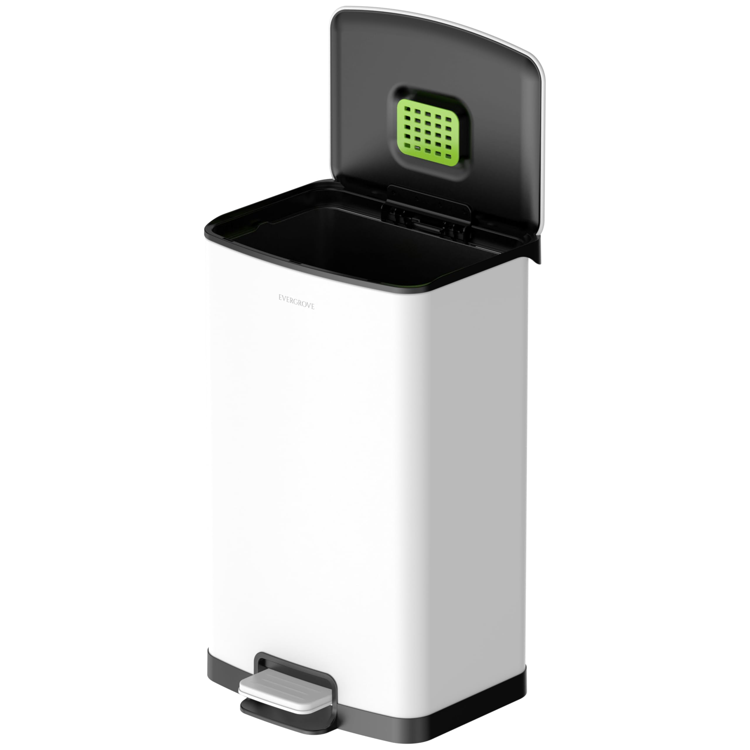 EverGrove 50L Pedal Bin Stainless Steel – Large Kitchen Trash Can with Soft Close Lid, Removable Inner Bucket, Stay-Open Design, Odour-Reducing Lid