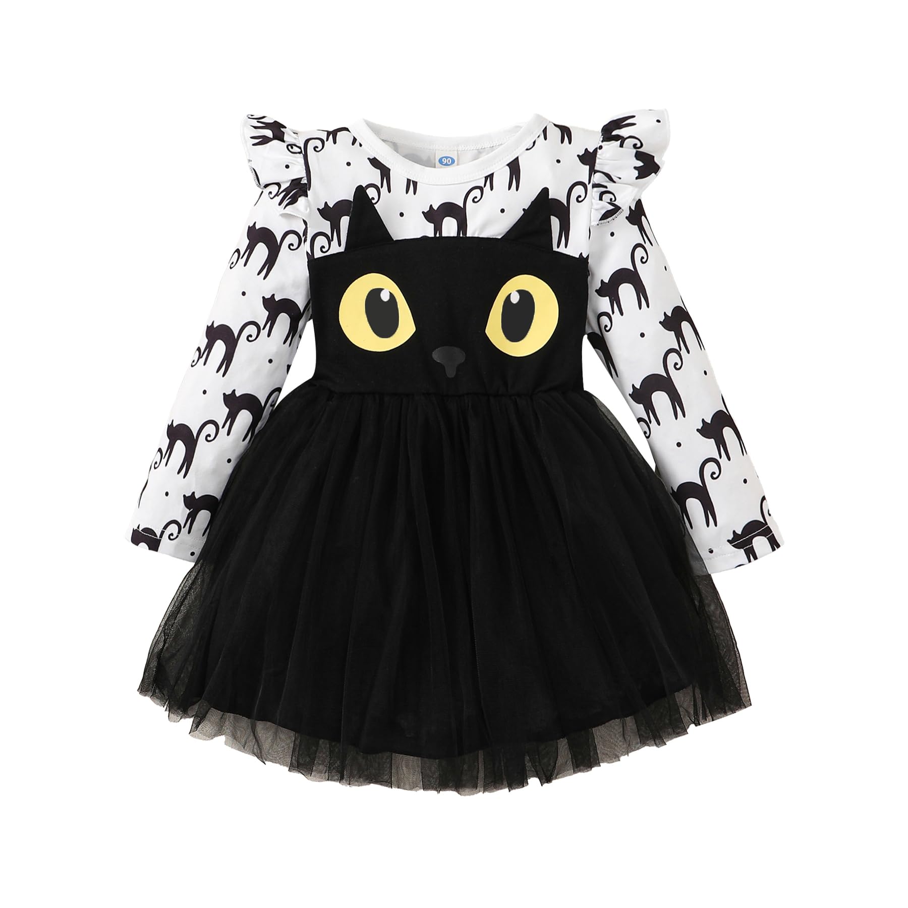 Toddler Baby Girl Halloween Outfit Long Sleeve Tutu Tulle Dress Little Kid Girl Cat Pumpkin Holiday Clothes