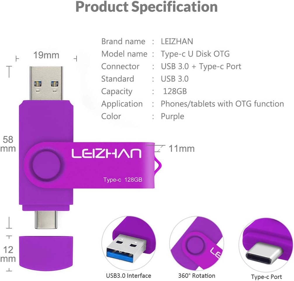 Best Cyber Monday 🔥 leizhan 128GB USB Flash Drive USB 3.0 Type C Phone Picture Stick for Samsung Galaxy S10+, S10e, S10,S9, Note 9, S8, S8 Plus,Google Pixel XL Thumb Drive, Purple Holiday Deals 🛒 leizhan 128GB USB Flash Drive USB 3.0 Type C Phone Picture Stick for Samsung Galaxy S10+, S10e, S10,S9, Note 9, S8, S8 Plus,Google Pixel XL Thumb Drive, Purple
