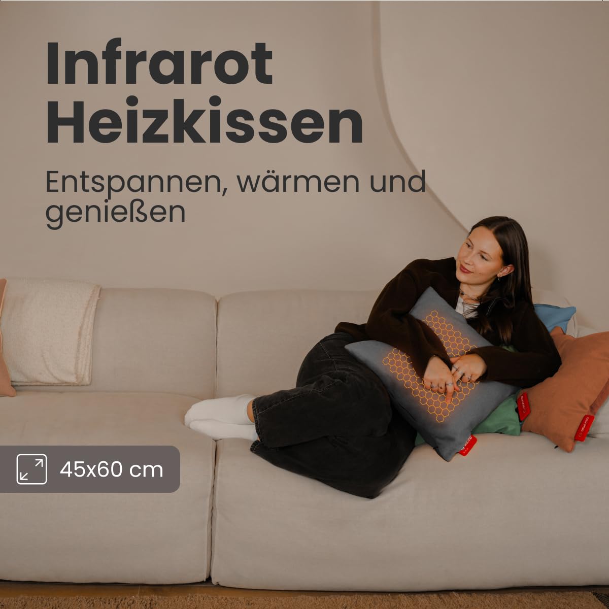 Auronic Heizkissen Kabellos - Wärmekissen mit Akku - Kabelloses Kissen mit Abschaltautomatik - Elektrisches - Beheizbares - Infrarot - Aufladbar - Für Rücken - 45x60cm