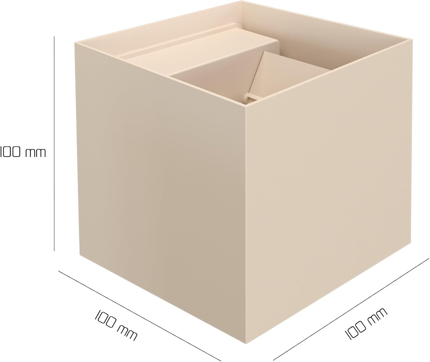 Diagram showing the dimensions of the wall lamp: 100 mm x 100 mm x 100 mm