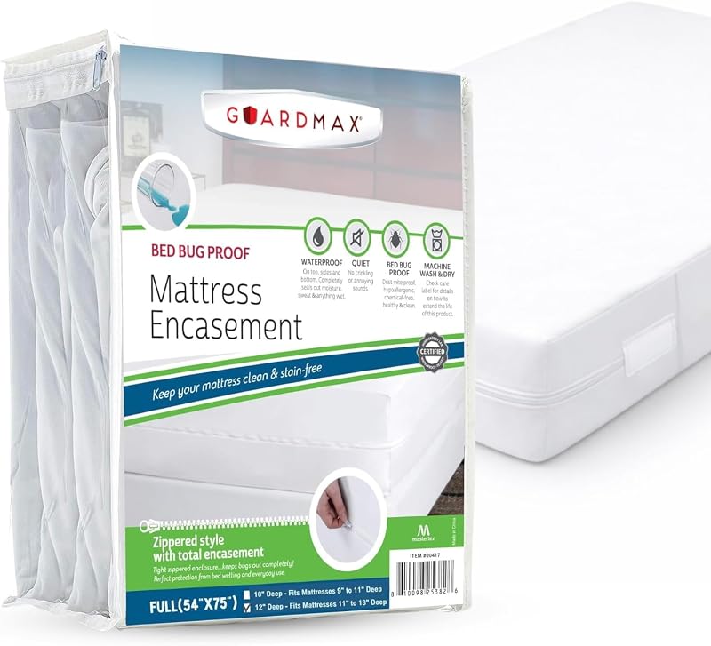 Guardmax Full Mattress Encasement with Zipper, Waterproof, Bed Bug Proof, and Dust Mite Proof Mattress Protector for Full Size Bed up to 12" Deep, Zippered All Around Jersey Knitted Mattress Cover