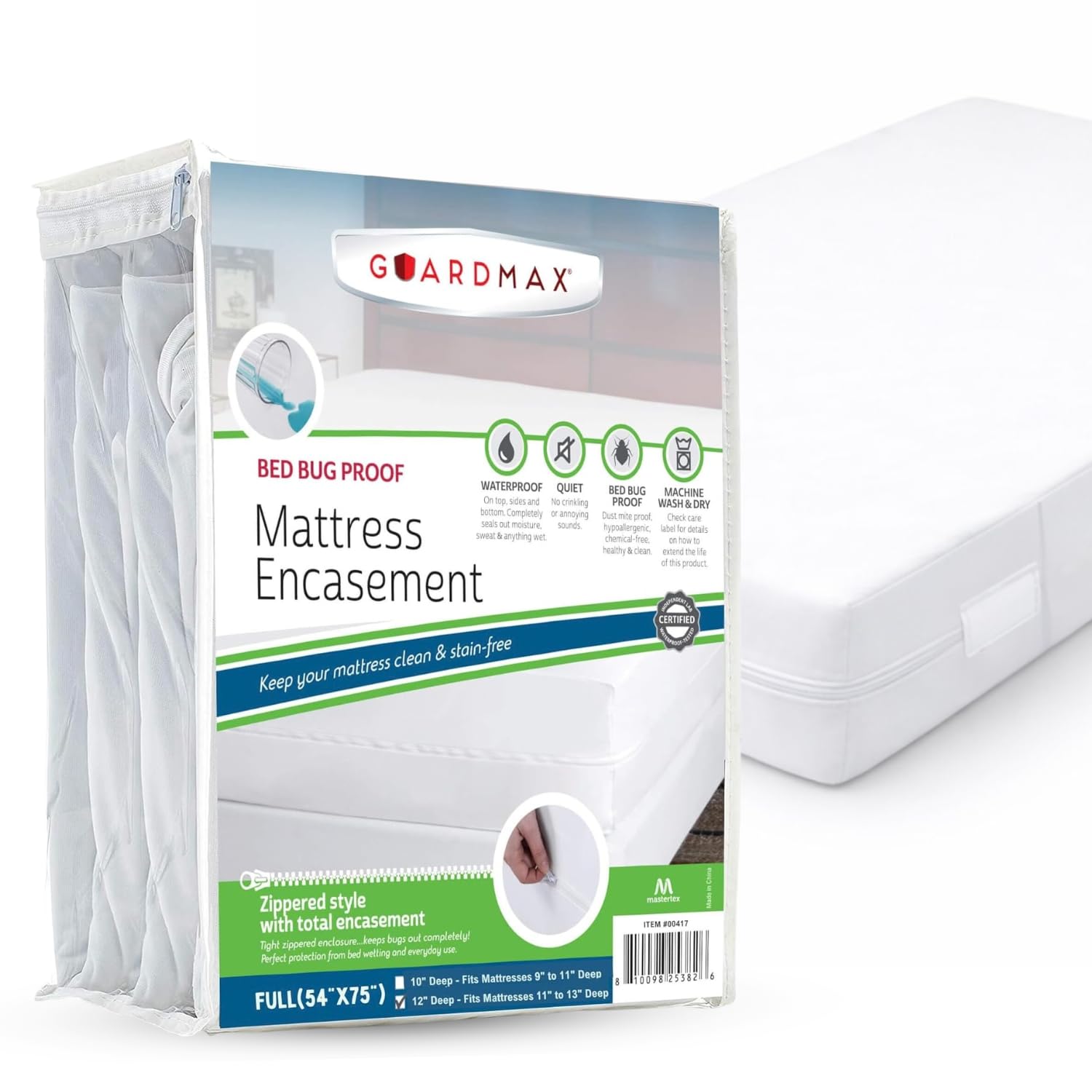 Guardmax Bed Bug Mattress Protector Cover Zippered | 100% Waterproof Encasement | Soft, Hypoallergenic and Breathable | Full Size (54x75x11) — image 1