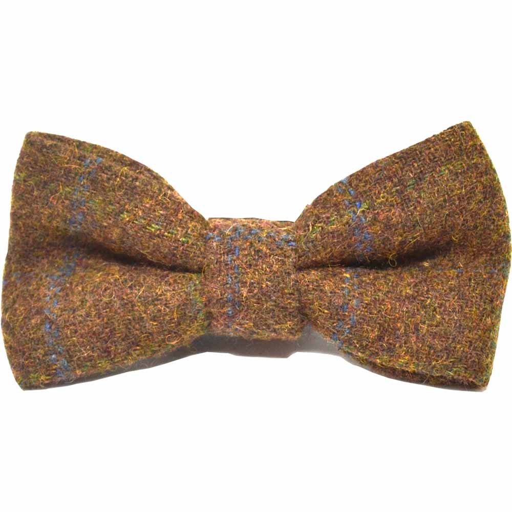 King & Priory Heritage Check Cedar Brown Pre-Tied Bow Tie, Tweed, Country Pre-Tied Bow Tie