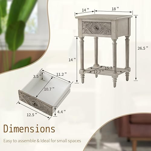 Miniatura 3 de SUNBURY Mesa auxiliar pequeña para sala de estar mesa auxiliar pequeña con cajón mesa auxiliar vintage de 18 pulgadas mesa auxiliar ligera de MDF