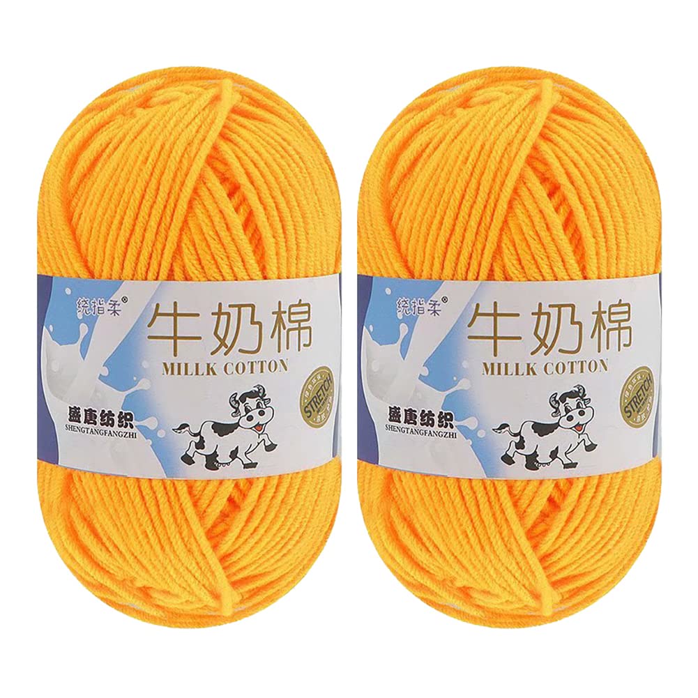 oAutoSjy 2 Pack Soft Milk Cotton Yarn Skeins Wool Yarn for Crocheting & Knitting Hand Knitted Yarn Weaving Yarn Solid Color Knitting Yarn Crochet Yarn Craft Materials for DIY Doll Sweater Scarf Shawl