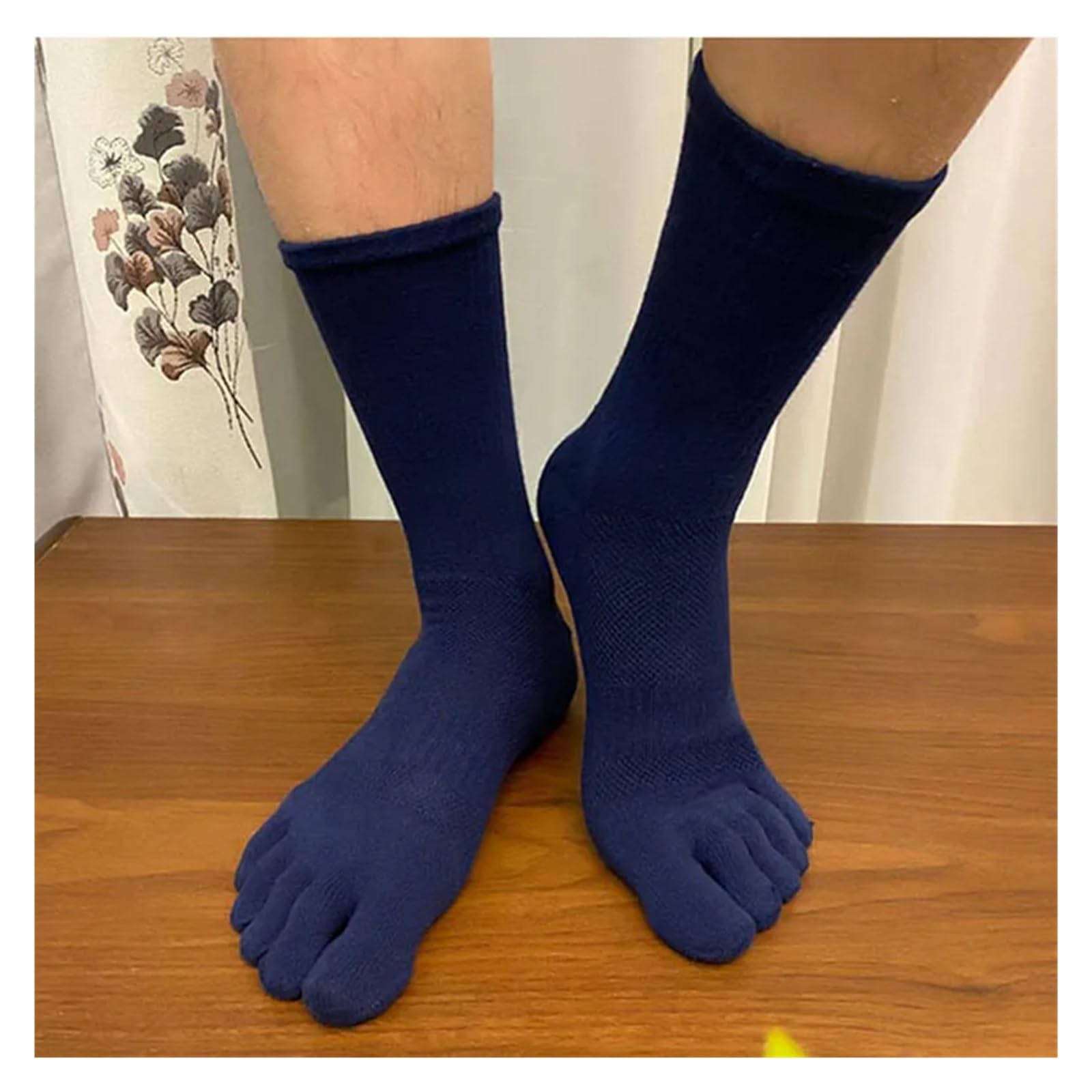 Calzini a cinque dita 5 paia di calzini lunghi da uomo a compressione in punta di cotone tinta unita a metà polpaccio mesh traspirante che assorbe il sudore calzini sportivi a cinque dita uomo(5 pairs