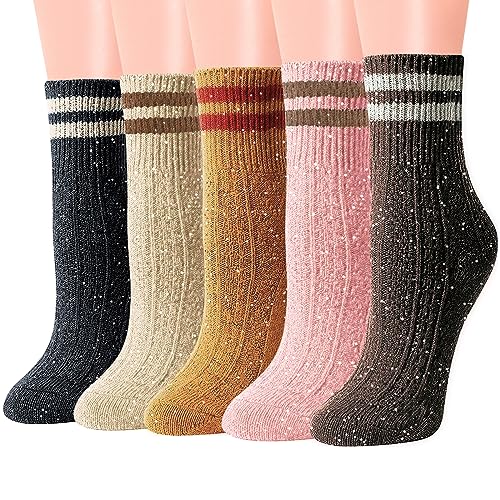 Image of IIG Cute Warm Wool Socks for Women Super Cozy Thick Crew Winter Socks Gifts, 5 Pairs
