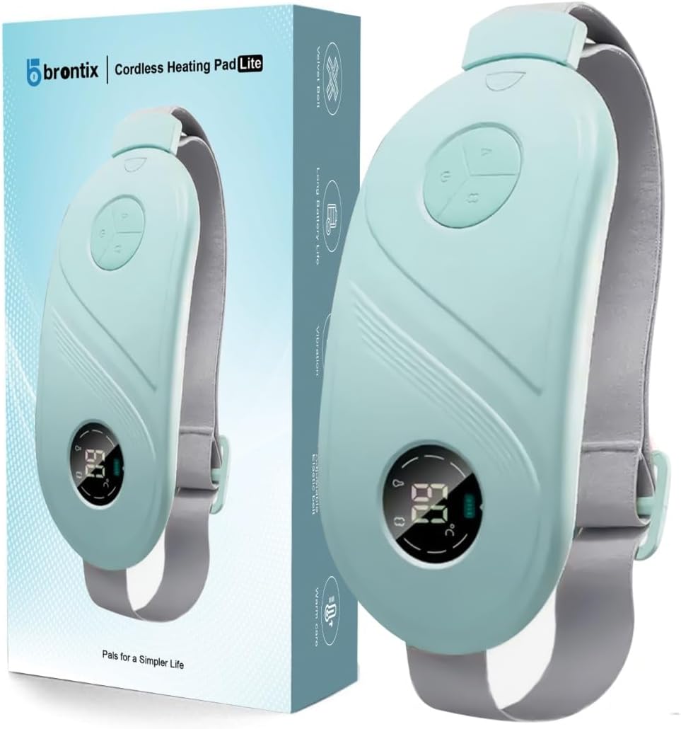 BRONTIX Period Cramp Relief Massager for Women | Portable Cordless Menstrual Pain Relief Heating Pad with 6 Heat & Massage Modes | Electric Periods Cramp Massager | Perfect Gifts for Woman