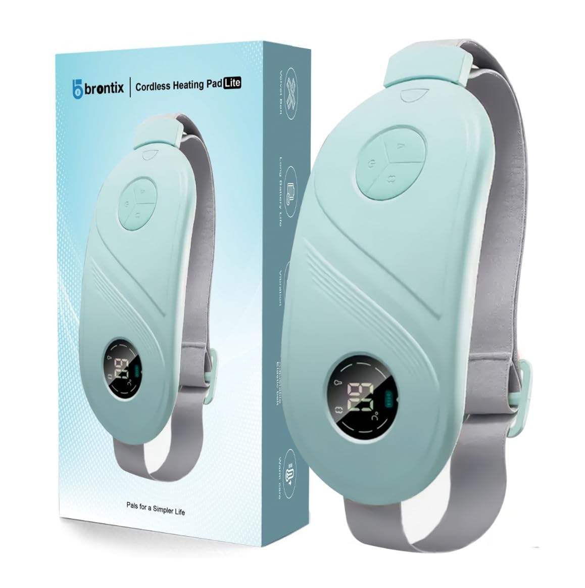 BRONTIX Period Cramp Relief Massager for Women | Portable Cordless Menstrual Pain Relief Heating Pad with 6 Heat & Massage Modes | Electric Periods Cramp Massager | Perfect Gifts for Woman