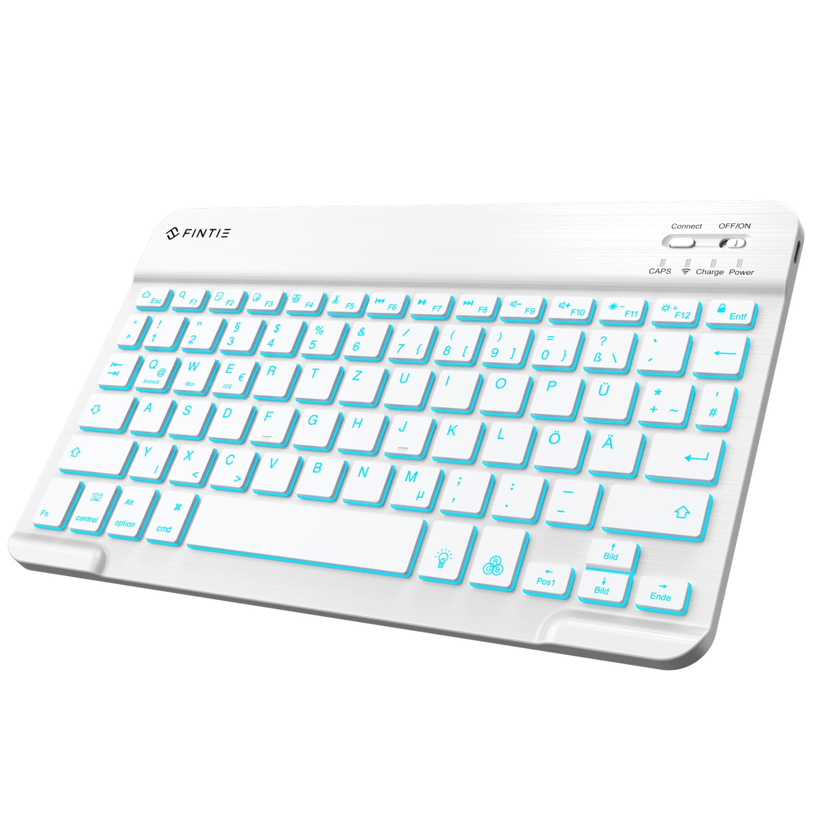 FINTIE Bluetooth Tastatur mit Hintergrundbeleuchtung in 7 Farben, Tablet Tastatur mit deutschem Layout QWERTZ für iPad/iPhone, Samsung/Xiaomi/Honor Pad (Kompatibel mit Windows, Android, IOS) Weiß