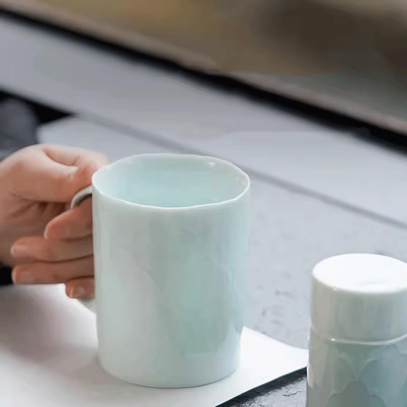 Kaffeetasse Cyanfarbene Keramik-Kaffeetasse, geprägte Tasse, handgefertigte geprägte Tasse, einfache Tasse Teetasse