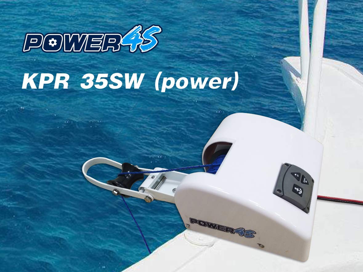 POWER4S 12V Electric Standard Anchor Winch for Saltwater 35LBS Marine Boat Yacht Pontoon