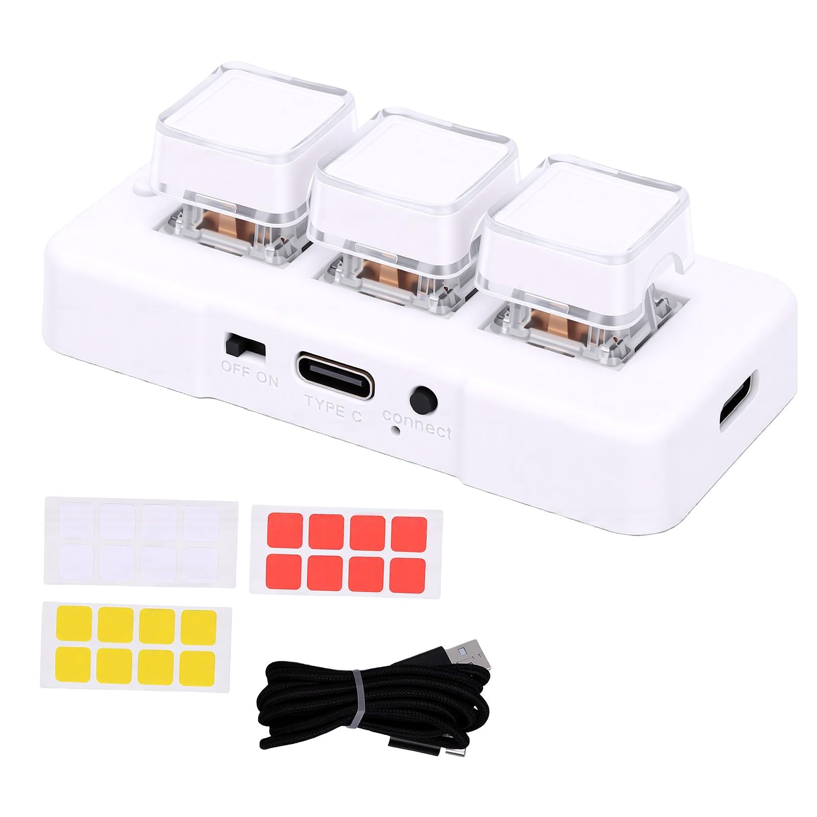 Cryfokt Tastierino Programmabile con 3 Tasti, con Connessione Cablata 2.4G Bluetooth 3 Modalità, Tastiera Meccanica Macro per Computer Portatile Desktop (WHITE)