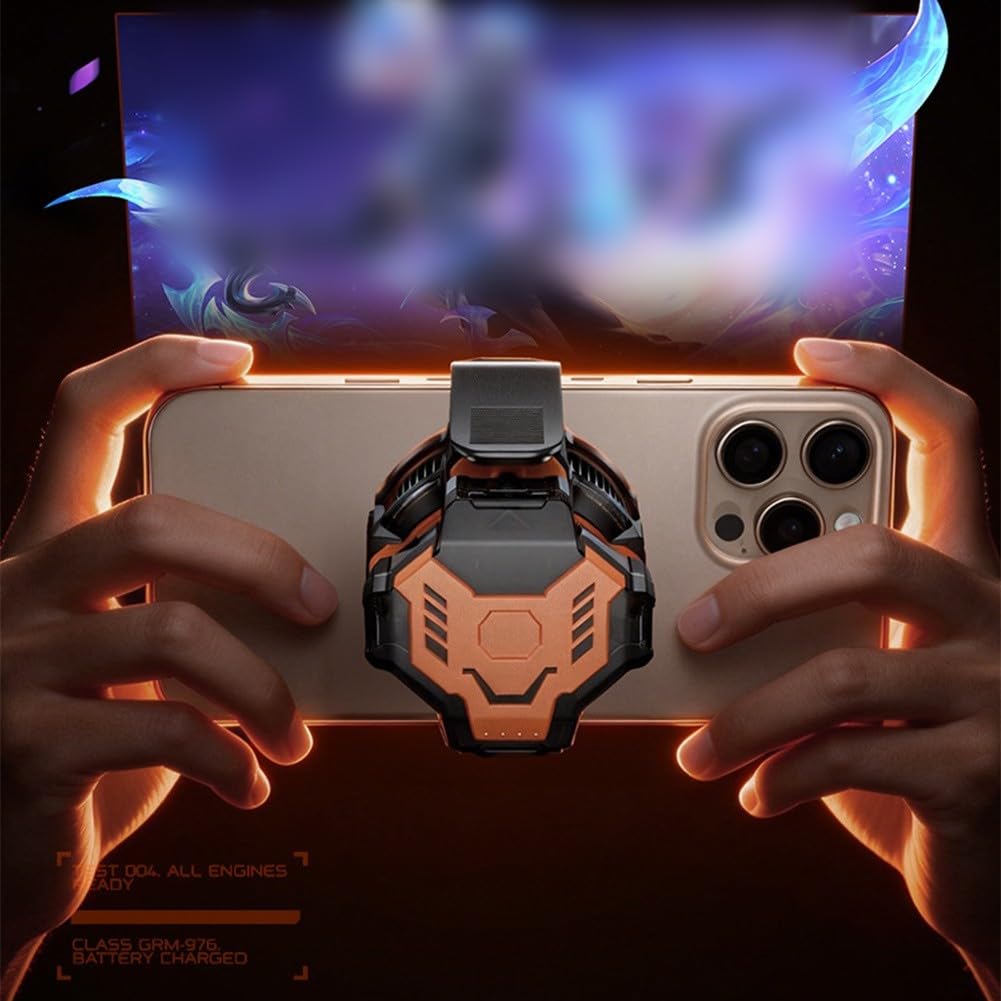 Magnetischer Handykühler mit 2000mAh Akku & LED-Anzeige, 15W Halbleiter-Kühlung für Gaming, Wiederaufladbar, Kompakt 62x62mm, Orange