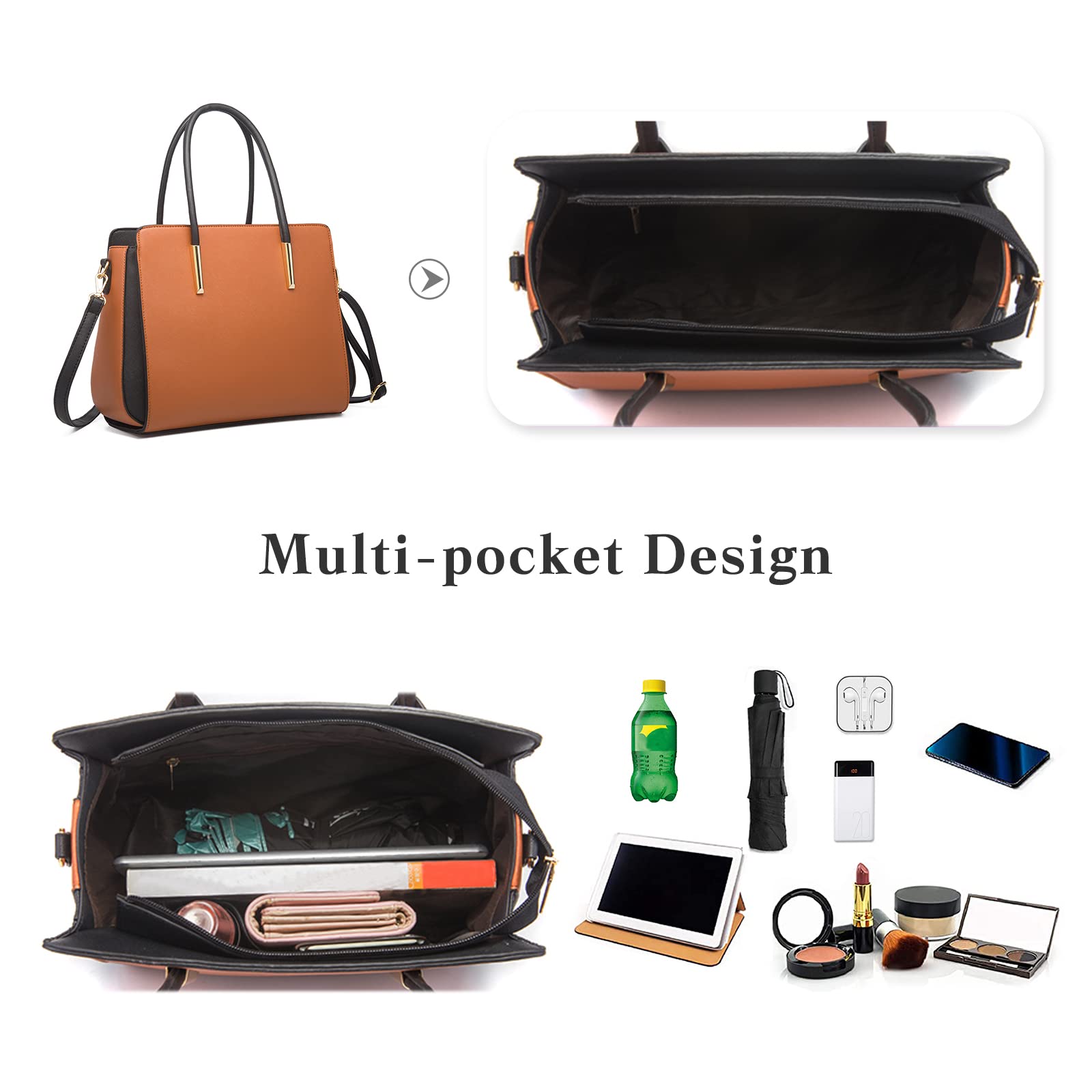 FANDARE Damen Handtasche 4 Stück Set Umhängetasche Frauen Reise Citytasche mit Unterarmtasche Brieftasche Schulterbeutel Shopper Tote für Mädchen Alltag Büro Schule Ausflug Henkeltasche Schwarz