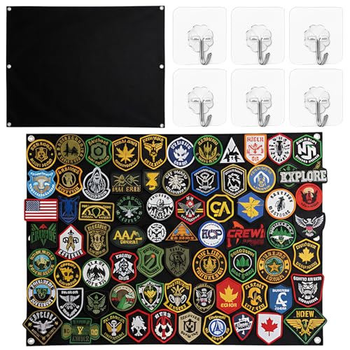 Patch Wand 60x45cmKlettwand Organisiert Taktische Patches Und Abzeichen Die Patchwand Klett Mit 6 Haken Für Wandmontage Schwarz Aus Mischgewebe