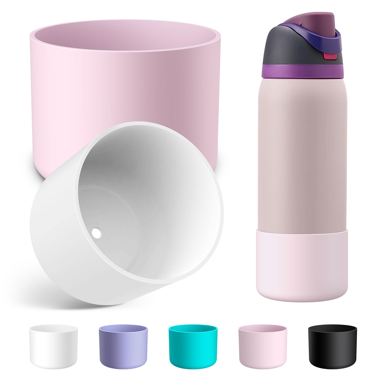 2PCS Silicone Water Bottle Boot for Owala 24oz 32oz 40oz, Anti-Slip Protective Sleeve Bottom Bumper Protector for FreeSip, Twist, and Flip Stainless Steel Water Bottles