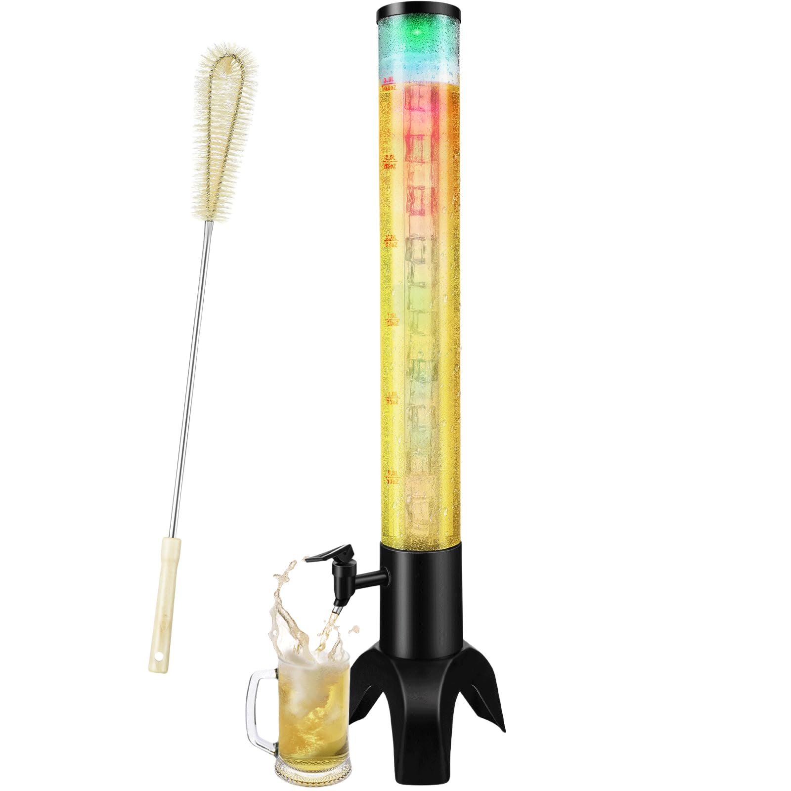 Drink Tower Dispenser,Mimosa Tower Dispenser with Ice Tube and LED Light,1.58 Qt./50oz Tabletop Beer Dispenser for Parties,Celebrations,Bars,Pubs,Eateries (1PCS-3L)