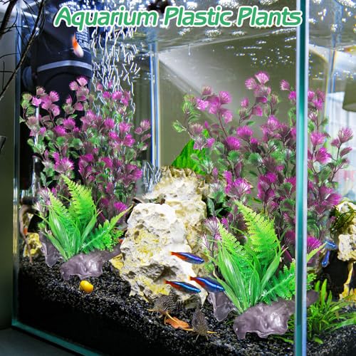Image of Hamiledyi Aquarium Plastic Plants Aquarium Decor Artificial Fish Tank Plants Lifelike Tall Fish Tank Decorations Aquarium Plant Suitable for Saltwater and Freshwater 15.7in 2pcs