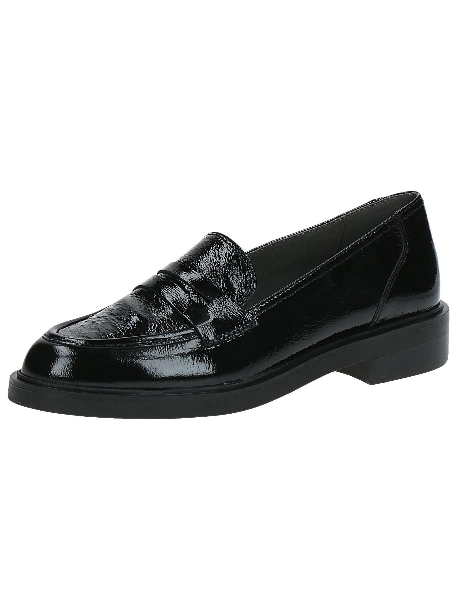 CAPRICE Women's Leather Loafers with Block Heel, Black (Black Naplak), 4.5 UK