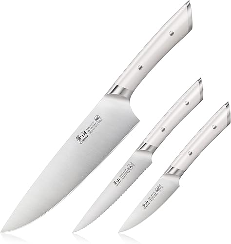 Cangshan HELENA Series - Juego de cuchillos de iniciación forjados de acero alemán (blanco, 3 piezas)