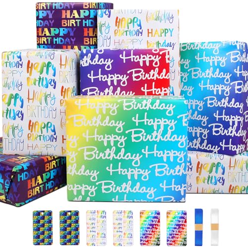 BWLOIES Geschenkpapier Set, 6 Stück buntes Kraftpapier für...