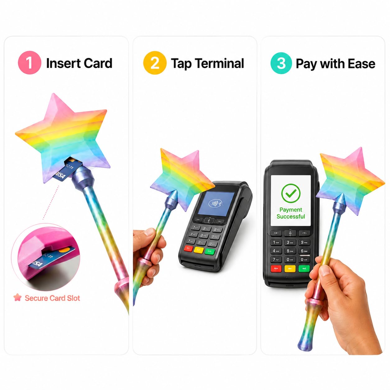 nezafly Credit Card Wand 3D Printed Magic Fairy Wand Card Holder Star Tap To Pay Payment Fun Contactless Prop for Adults Cosplay Magicians Performers Raves Parties Pranks Shopping - Image 2