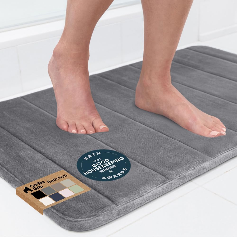 Absorbent Memory Foam Bath and Shower Mat, 24x17, Gray