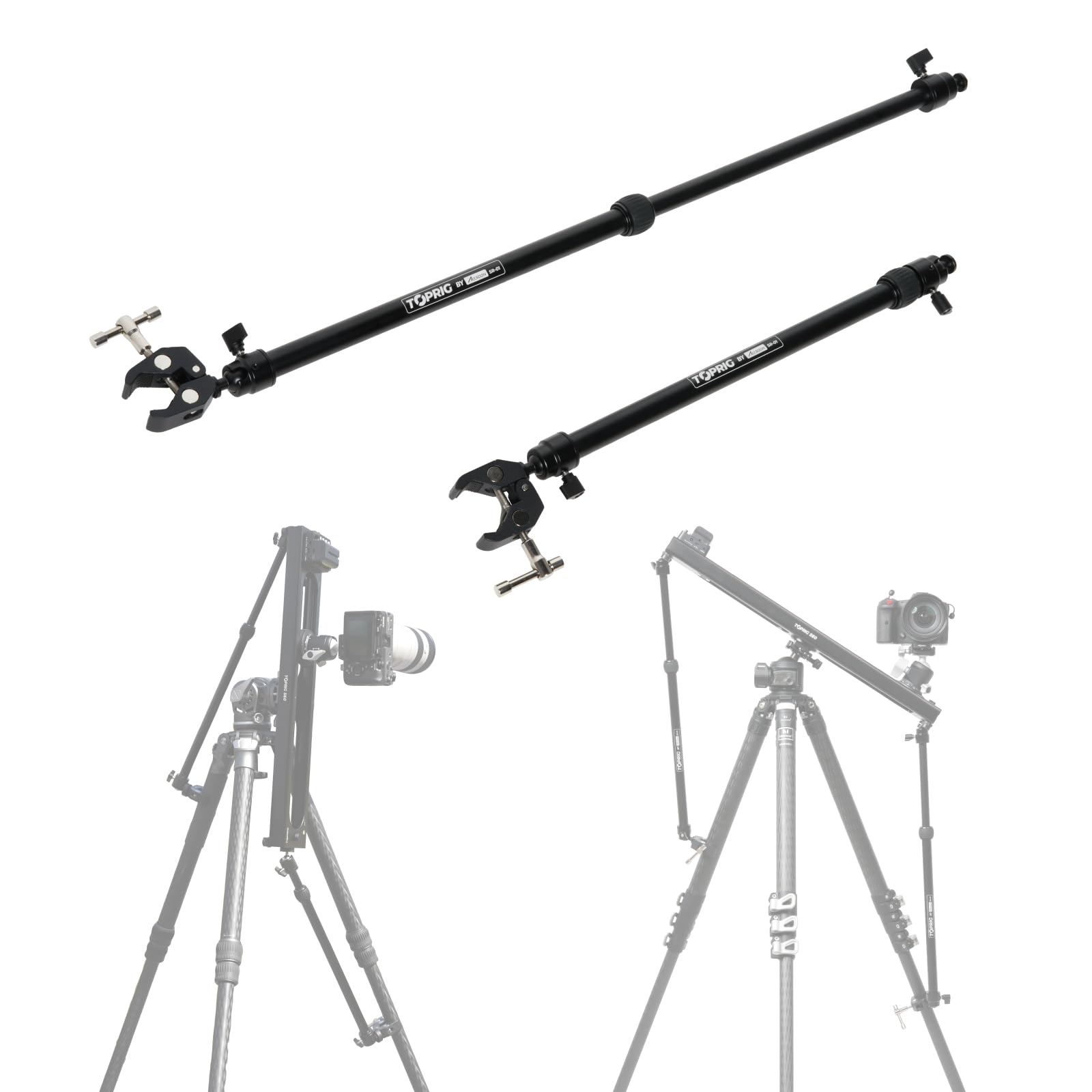 toprig Accsoon Camera Slider Support Arms（2 Packwith C Clamps, Multi-Angle Movement Length-Adjustable Tripod Support Rods, Alluminium Alloy Triopod Stabilizer for Shooting
