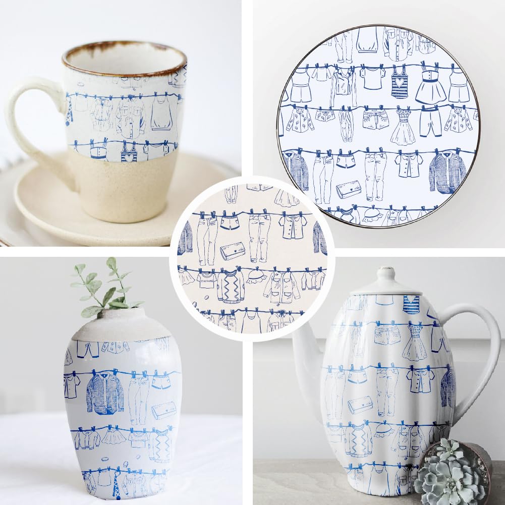 SUPERDANT 5 Fogli Carta Decalcomania Blu Geometrica Per Ceramica – Cono 04-10, 37x52cm