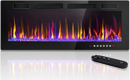 LEMBERI Chimenea eléctrica de 42 pulgadas empotrada y montada en la pared, calentador de chimenea de 7501500 W y chimenea lineal con panel de