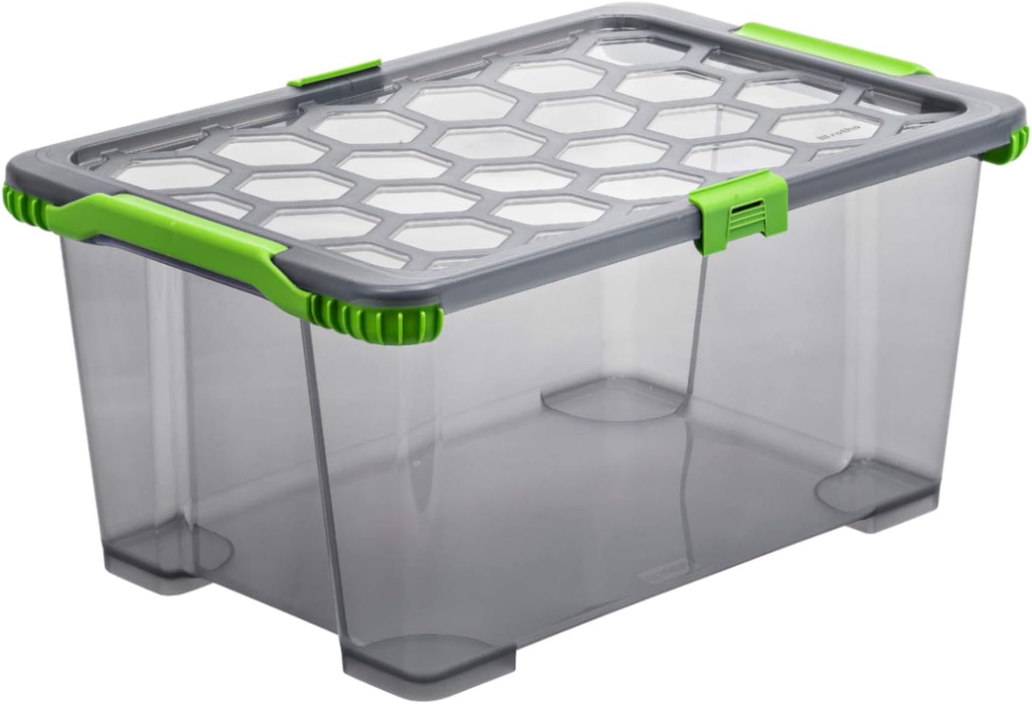 RothoEvo Total Protection, storage box 44 l with lid, Plastic (PP) BPA-free, anthracite/transparent, 44l (59,0 x 39,5 x 28,0 cm)