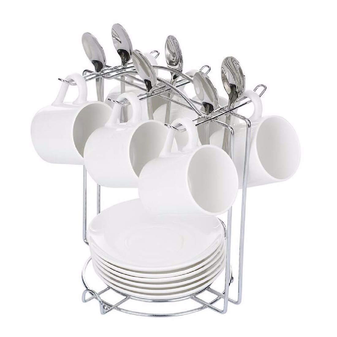 ZPSPZ Coffee Cups Ceramic Cup Special Concentrated White Coffee Cup Set, 6 Sets Coffee Cups, Saucers, Spoons Shelves,B,100Ml