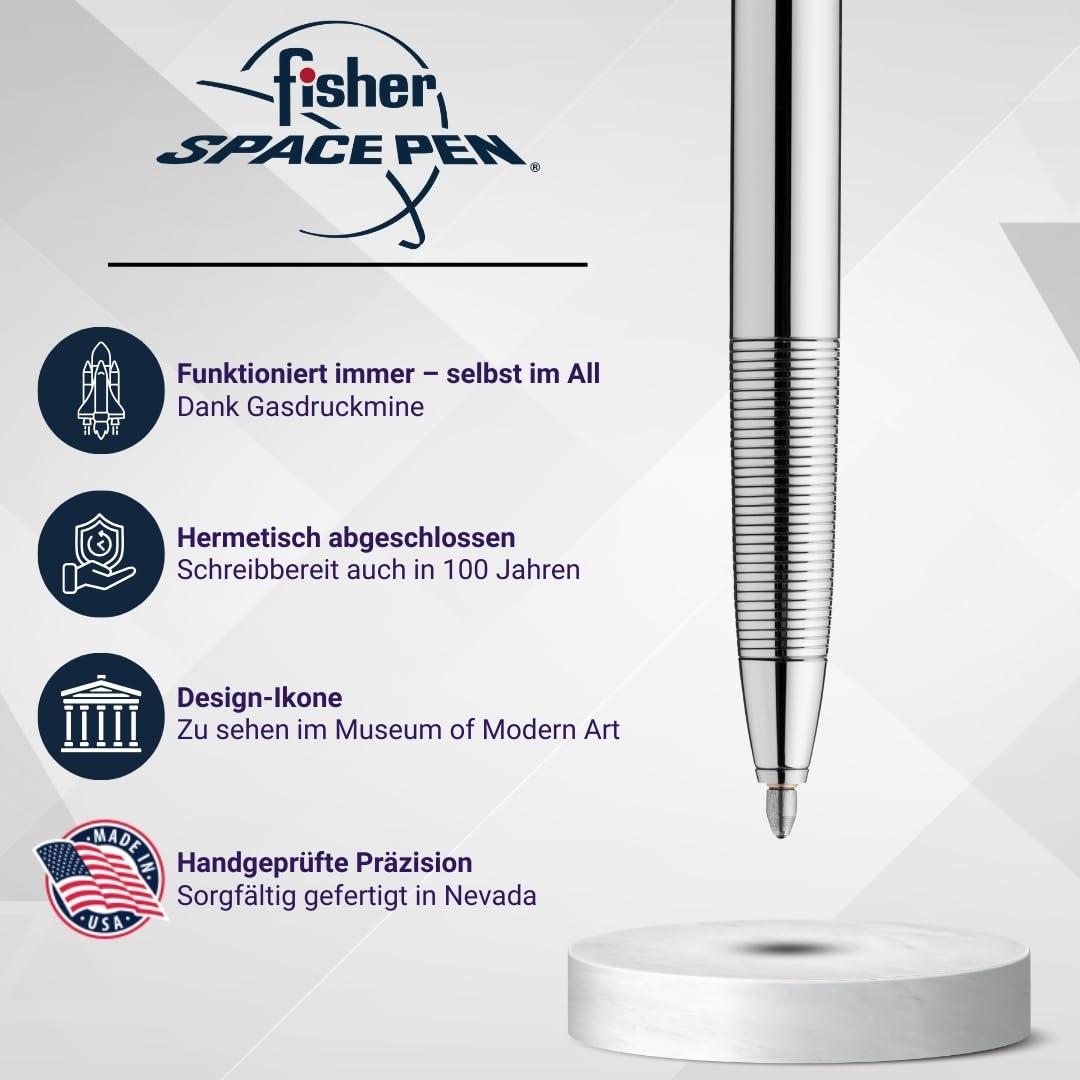 Fisher Space Pen Shuttle CH4 Kugelschreiber (Schlank und elegant für Büro & Reisen, schreibt im Weltall, unter Wasser und bei extremen Temperaturen) Chrome