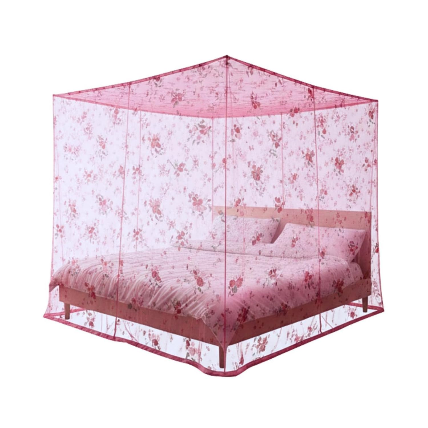 Buyagain Printed Mosquito Net for Double Bed Polyester Machardani King Size Bed and Baby Protection 7x7 Ft Pink 4x6.5 Ft Durable Foldable Washable Mosquito Protection Net for Bedroom Travel-image-14