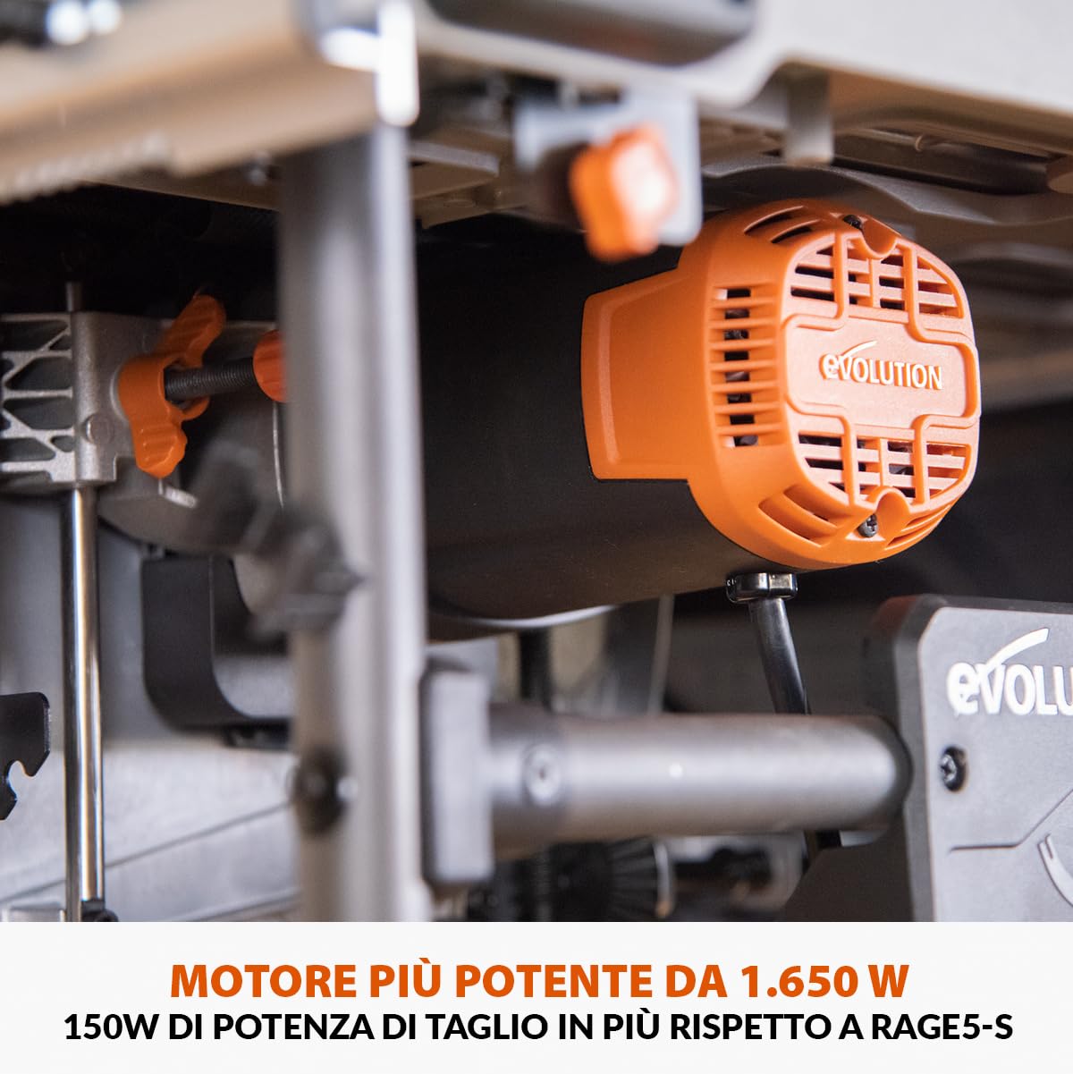 Evolution Power Tools R255TBL Sega da banco (La prossima generazione Rage 5-S) Lama da taglio multimateriale Taglia legno metallo plastica, smusso a 45°, angolo obliquo +/- 60°, 1650 W