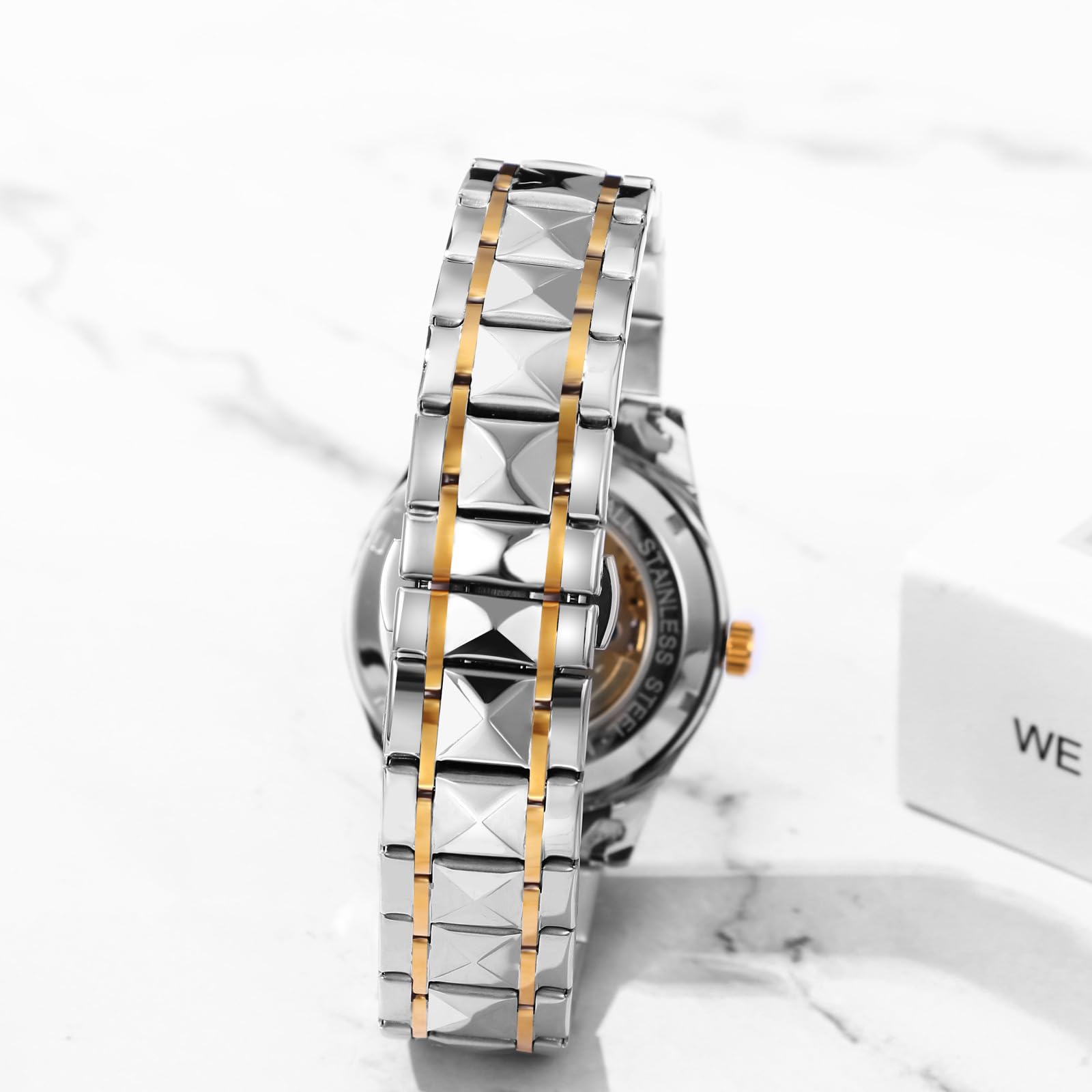JewelryWe Orologio da Polso Meccanico Automatico: Orologio da Uomo Impermeabile Scheletro Orologi Lusso Diamante Luminoso Cinturino in Acciaio Inossidabile