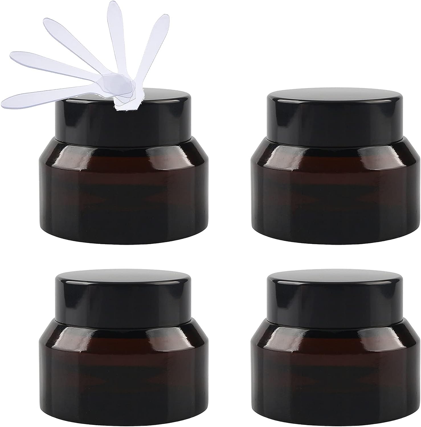 Cosmetics jars, 4 Pack 50 ml Glass Cosmetic Jars, Face Cream Storage Containers Pots with Black Lid & Inner Liners DIY