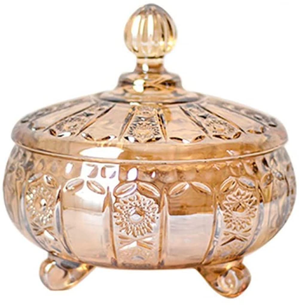 HOLABONITA European Crystal Three-Legged Clear Glass Candy Jar with Lid Home Kitchen Tea Cereal Storage Tank Living Room Sugar Bowl-A||Transparent (Color : B, Size : Golden)