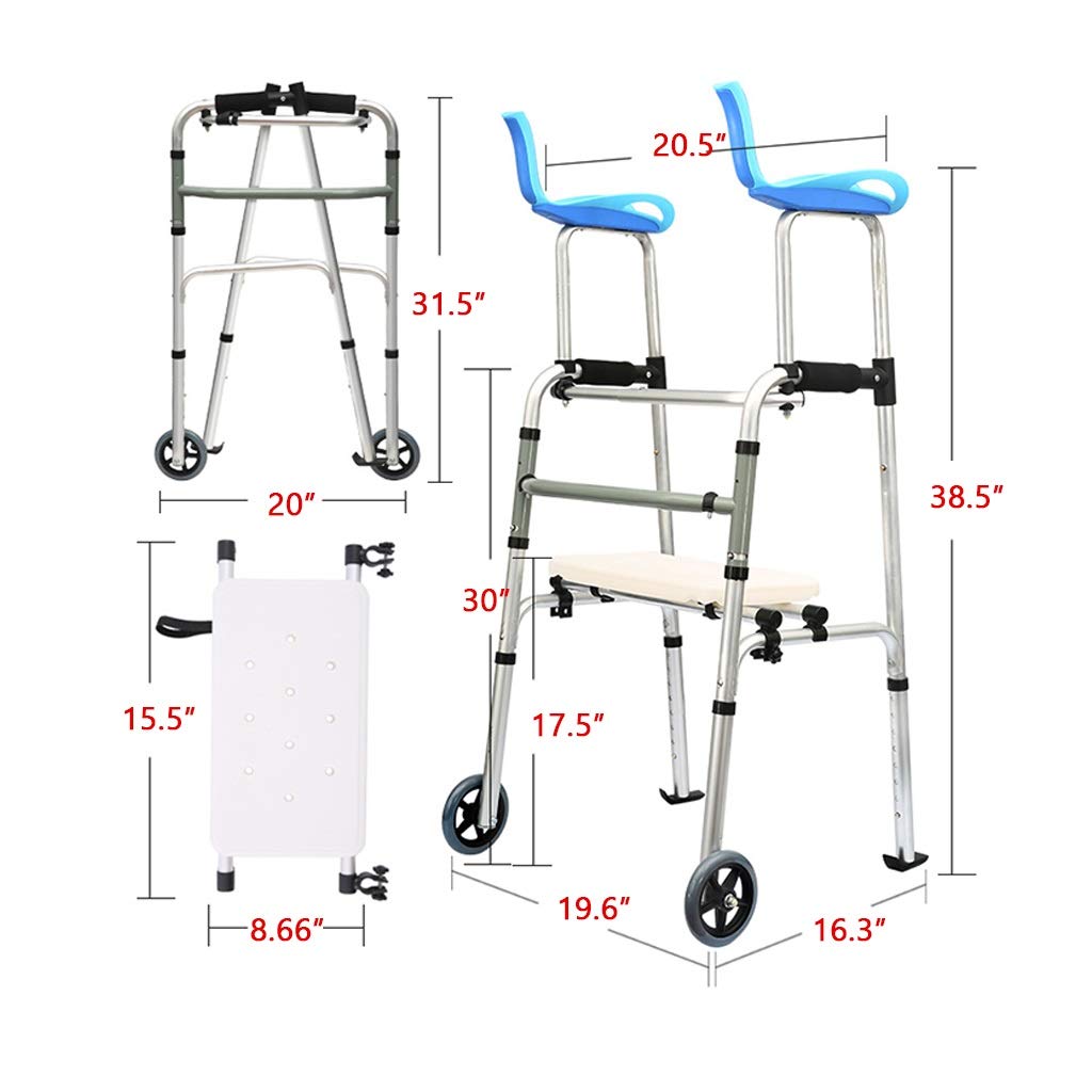 YXCKG Andador Plegable Ligero De 2 Ruedas, Andador para Ancianos, con Asiento, Andador para Adultos con Rueda, Altura Ajustable, 30-45 Pulgadas (Size : No Pad)