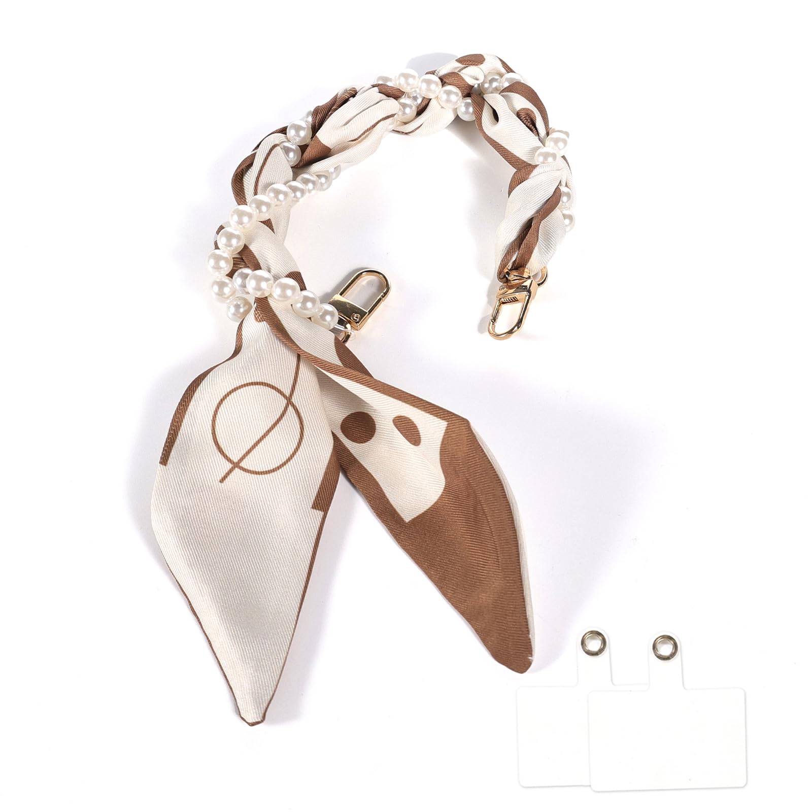 XODITO Brown Scarf Phone Wristlet Strap for Women Pearl Phone Charms Anti Dorp iphone Bracelet