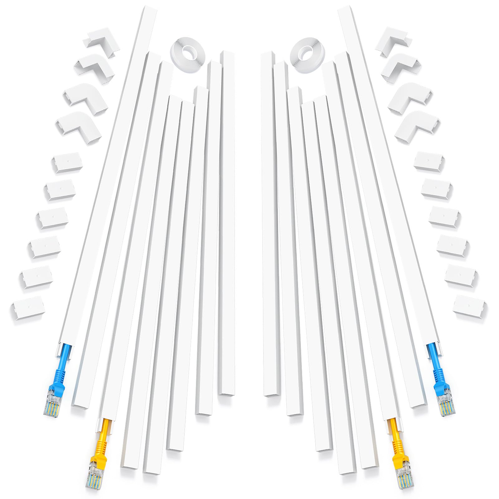 250in Cord Hider, One-Line Cable Hider, Yecaye Small Cord Covers for Wires on Wall System, Cable Raceway Kit for Max 2 Cords, Wire Hiders for Tv on Wall, Wire Hider, 16XL15.7in W0.59in H0.4in, White