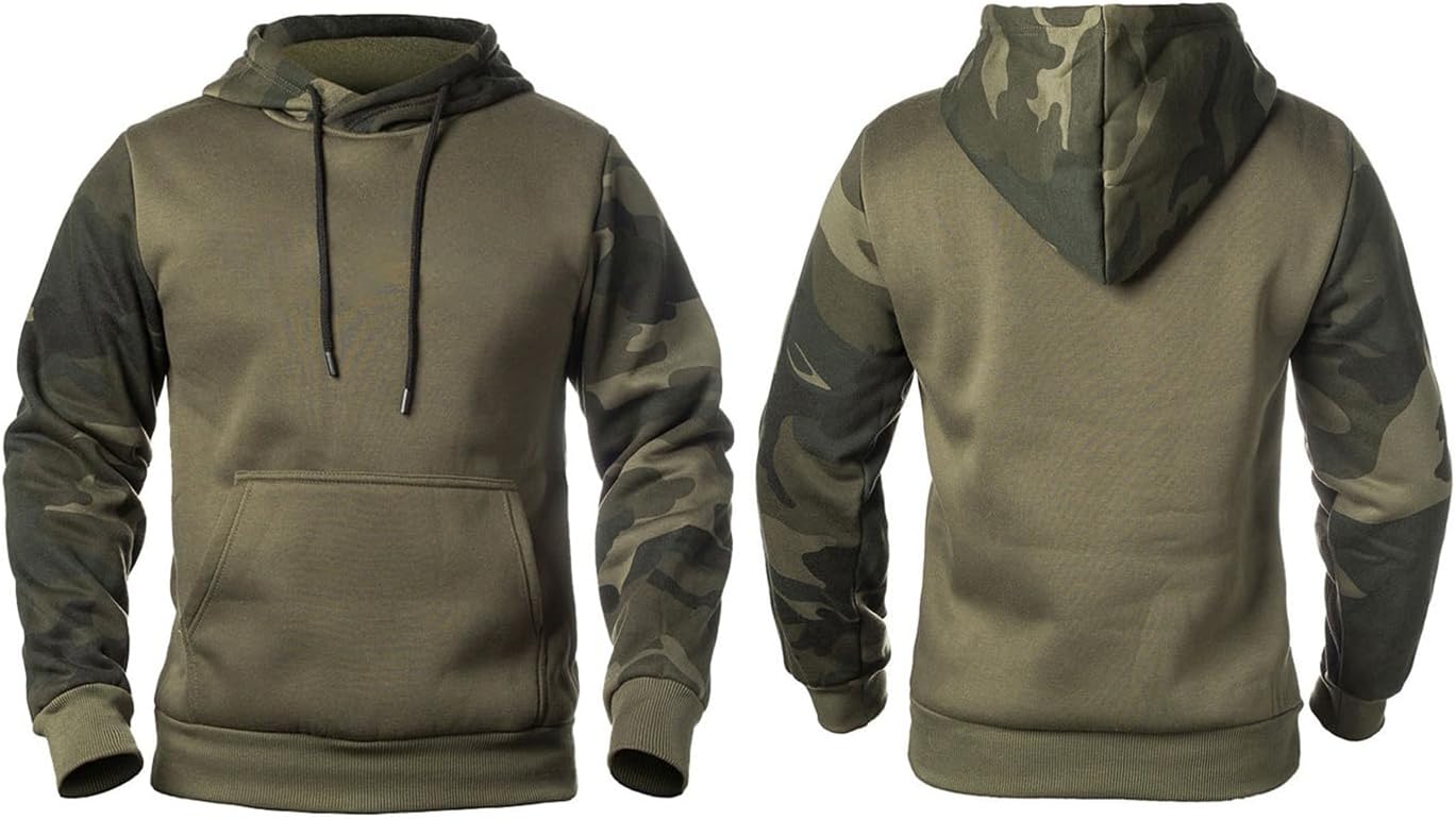 Men's Color Block Hoodie with Pocket Long Sleeve Pullover Fleece Casual Sweatshirt