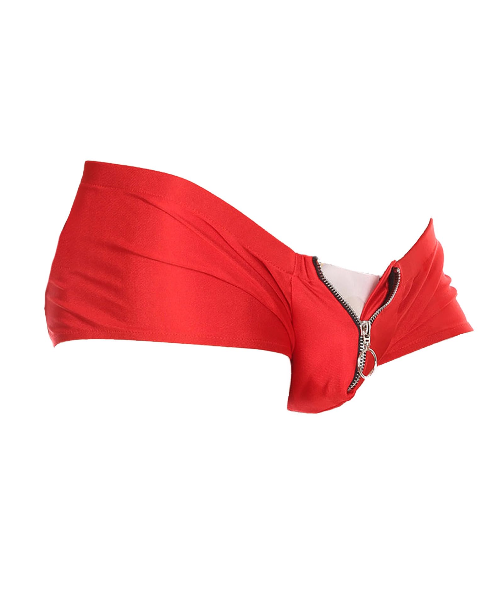 xxxiticat Men's Sexy Underwear Zipper Boxer Briefs with Pouch Low Rise Open Front Panties See Through Stretch Short Lingerie: X-Large Red