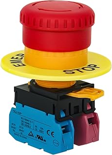 22mm Mushroom Emergency Stop Push Button Switch, 10A 600V Latching Safety Replacement, UL Listed (1 NO 1NC, 1)